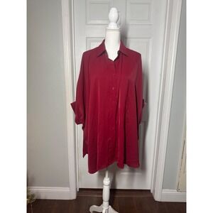 Entro Oversized Button-Down Blouse – Burgundy – Size M/L